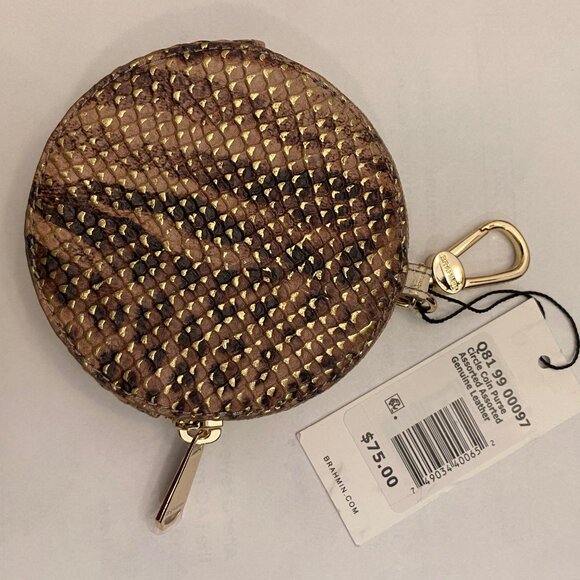 Authentic Zip-Around Brahmin Embossed Leather Coin Purse. 3-7/8" Diameter NWT - Picture 2 of 10